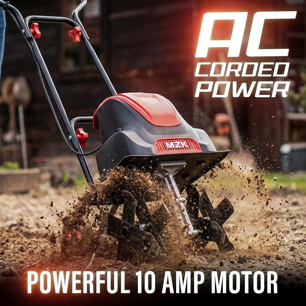 MZK Electric Tiller - 12-Inch 10.5 Amp Lightweight Cultivator for Easy Gardening | 8-Inch Tilling Depth