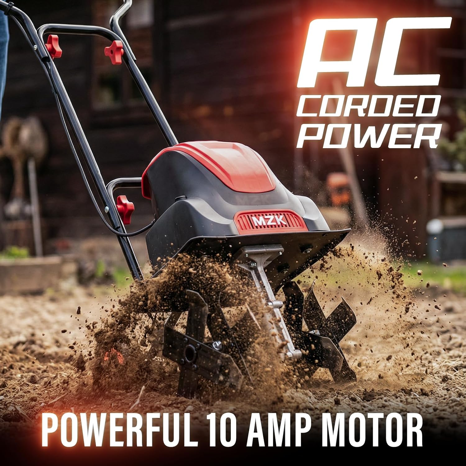 MZK Electric Tiller - 12-Inch 10.5 Amp Lightweight Cultivator for Easy Gardening | 8-Inch Tilling Depth