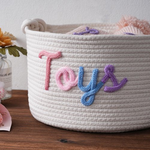 JUOOE Personalized Cotton Rope Baby Gift Basket, Nursery Storage Organizer, Baby Shower Basket with Custom Name