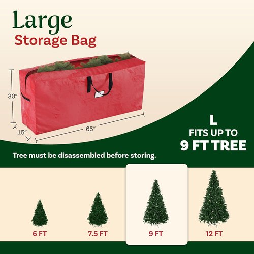 Elf Stor Christmas Tree Storage Bag - Waterproof Protection for 9-Foot Trees & Holiday Decor | Red