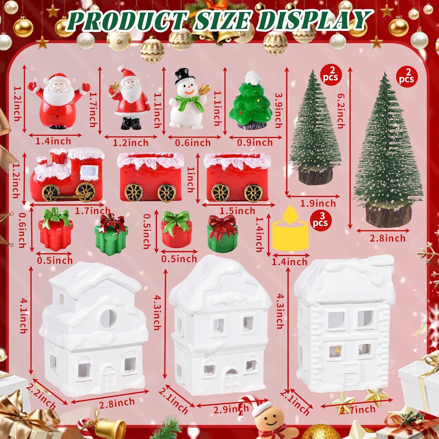 Wowagoga Ceramic Christmas Village Set - 21 Pcs White Resin Houses | 4.3 Inch Light-Up Decor Figurines