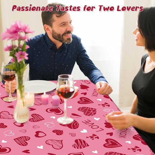 2 Pack Valentines Tablecloth, Disposable Romantic Love Tablecloths, 54" X 108" Plastic Valentines Decorations, Red Pink Galentines Decorations, Heart-shaped Table Cloths for Love Engagement Party