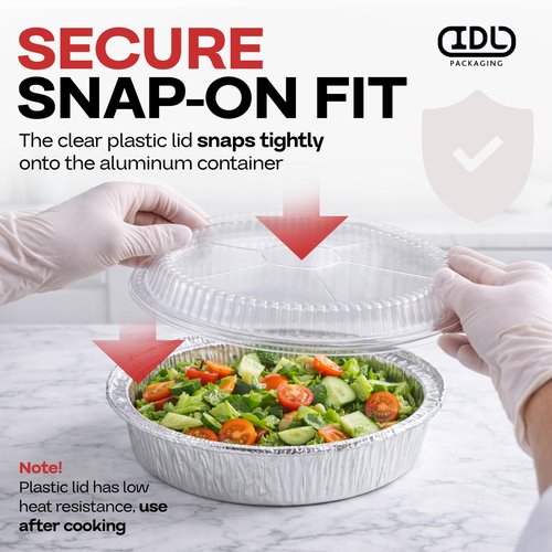 IDL Packaging 9" Round Aluminum Foil Pans (Pack of 100) - 1.75" Deep, Angled Walls - For Roasting, Baking, Cooking, Freezing - Disposable Aluminum Food Containers - Pie & Tart & Leftover