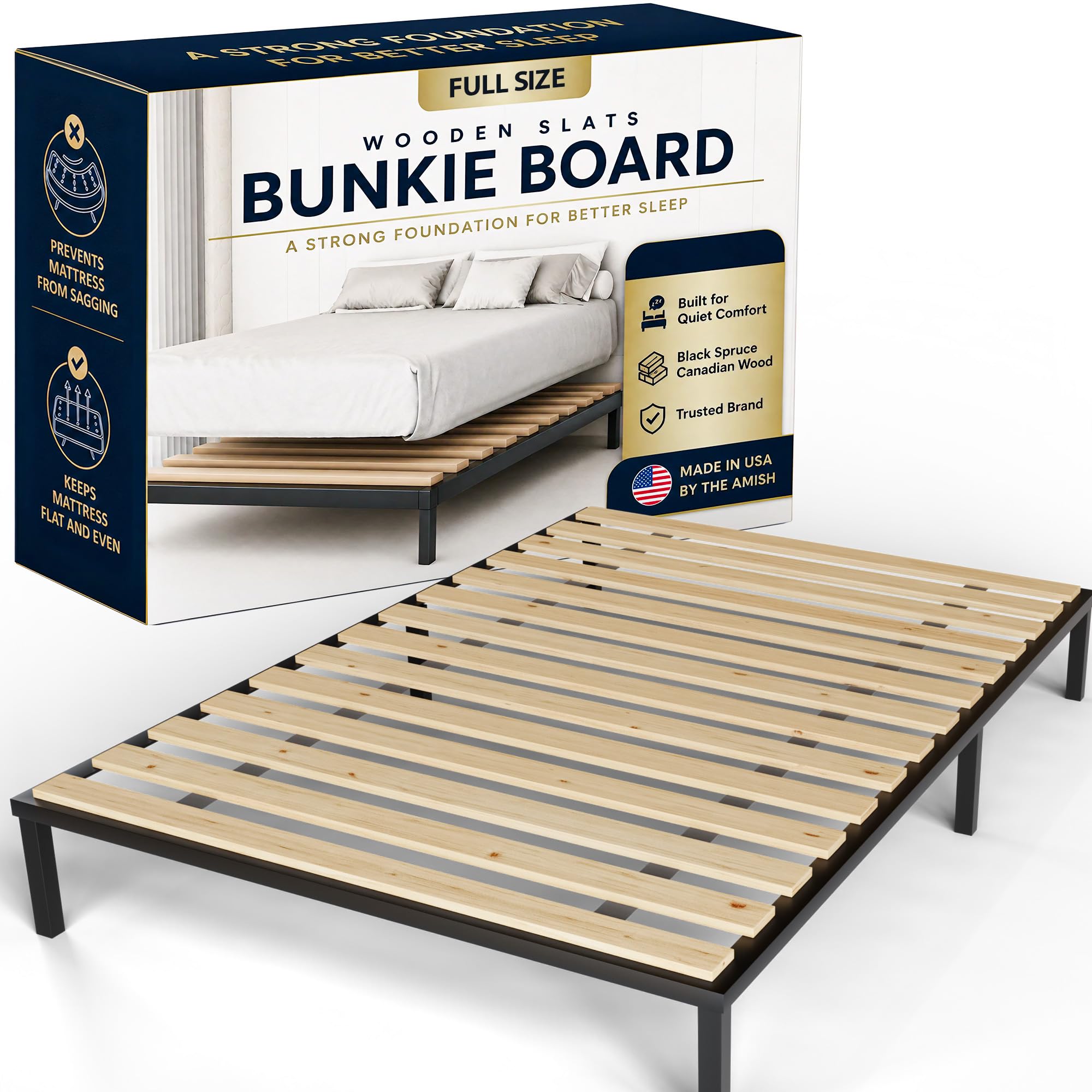 Treaton, 0.68-Inch Horizontal Wooden Bunkie Board/Bed Slats, 72" x 54", Beige