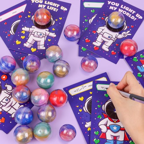 28 Pack Valentines Day Gifts for Kids Classroom, Galaxy Slime Kit Valentines Cards for Kids School Class Valentines Day Slime Fidget Toys Valentines Exchange Cards Valentines Party Favors Boys Girls