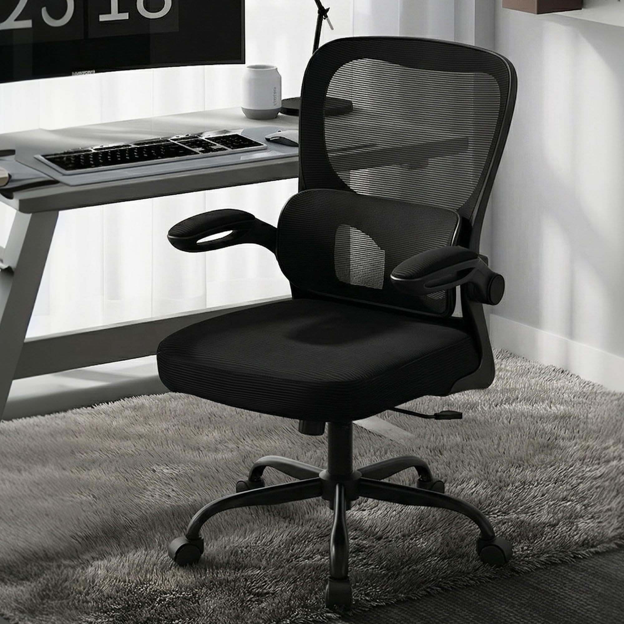 AreShark Office Chair Ergonomic Desk Chairs with Adjustable Lumbar Support, High Back Breathable Mesh Chair with Wheels& Flip-up Armrests,Rolling Swivel Comfy Task Computer Chair for Home Work Gaming