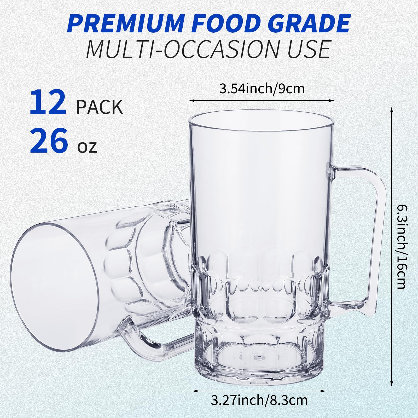 Mifoci 12 Pcs 26 oz Plastic Beer Mugs with Handles Plastic Clear Cup Drinkware Steins Bulk Reusable Acrylic Beer Drinking Cups with Handle for Drinking Restaurant Bar Home