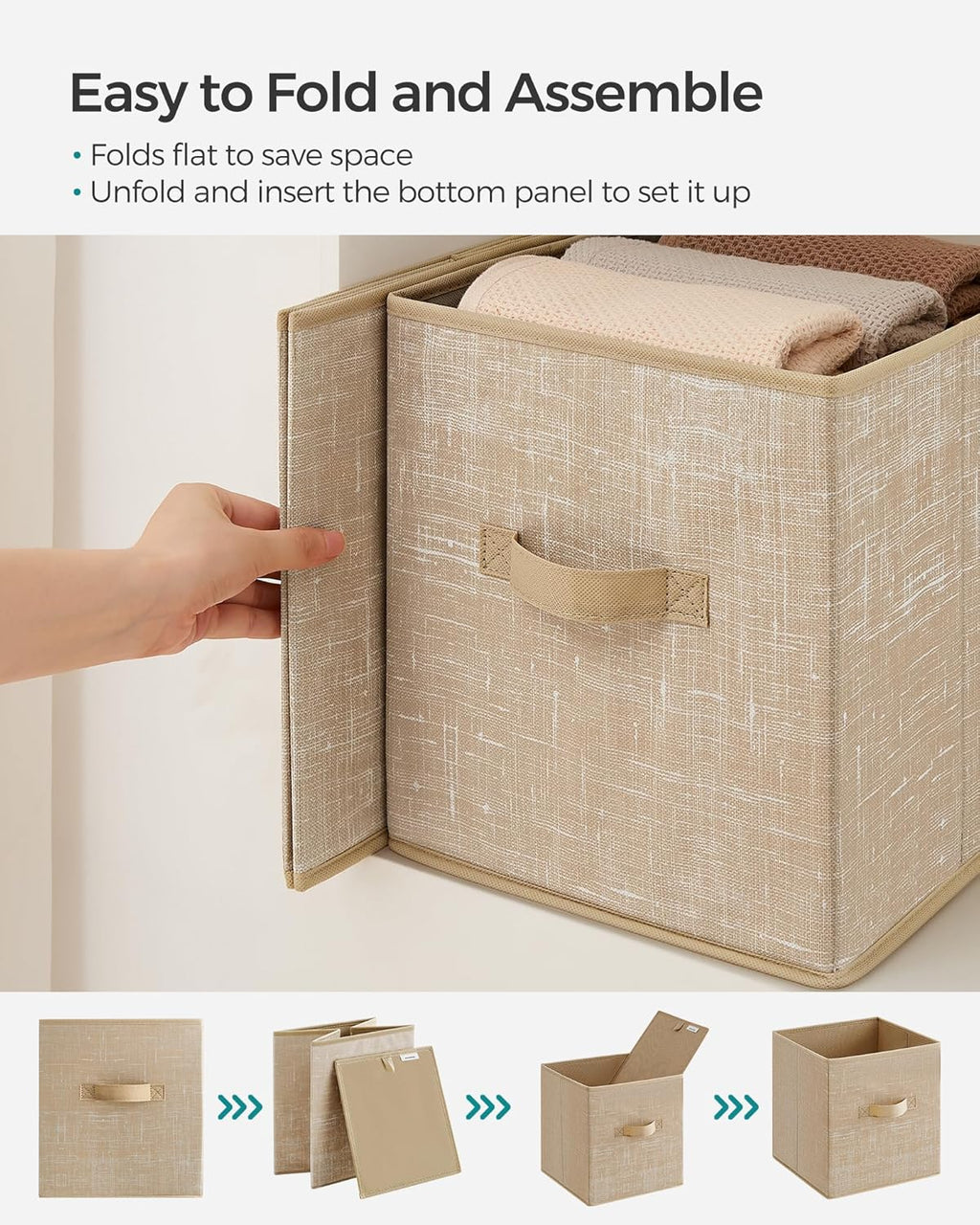 SONGMICS Storage Cubes - 11-Inch Foldable Non-Woven Fabric Bins with Double Handles | Set of 6 in Sand Beige