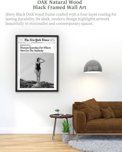 iHery Premium Black Oak Wood Framed Wall Art - Retro Woman Canvas Decor for Girly Dorm & Living Room | 16x20in