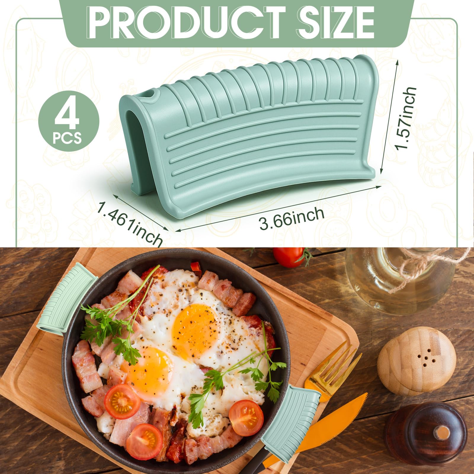 Patelai 4 Pcs Silicone Assist Hot Pan Handle Holder Pot Handle Covers for Cast Iron Skillets Holder Sleeve Nonslip Heat Resistant Pan Cover for Enameled Griddles Casserole Frying Cookware(Mint Green)