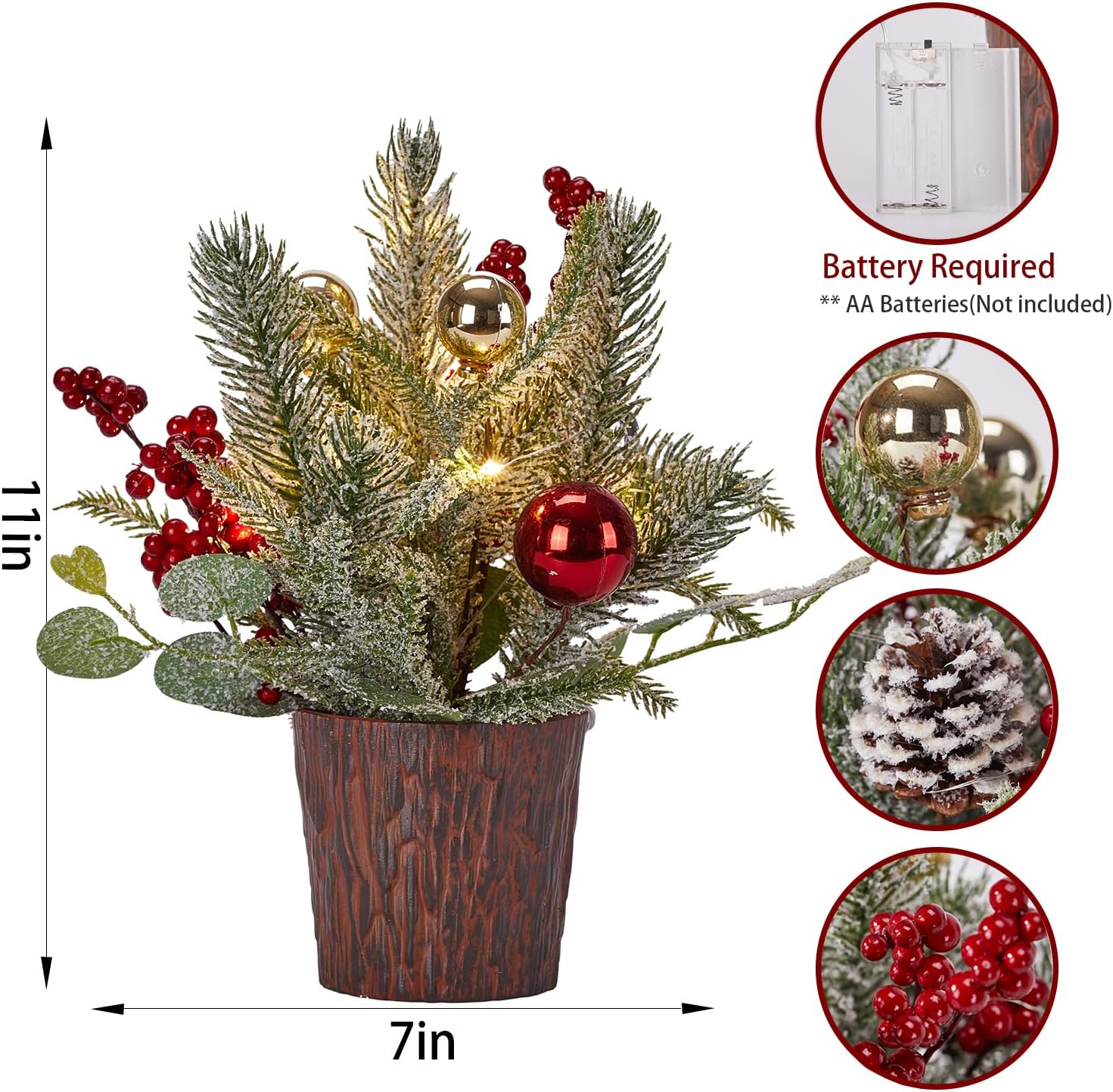 Skiennix Mini Christmas Tree - Tabletop Xmas Tree with Lights & Ornaments | Perfect Holiday Centerpiece