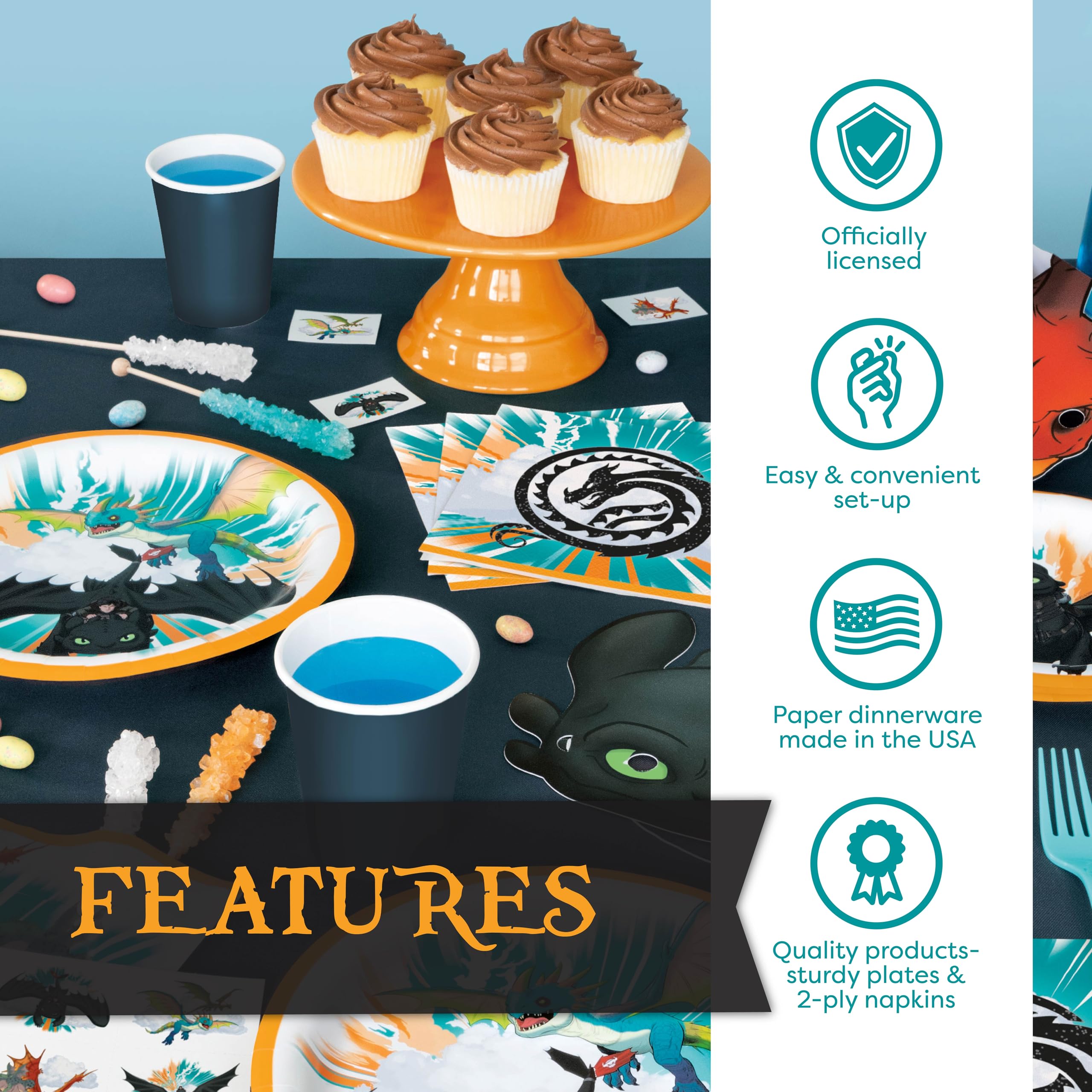 How to Train Your Dragon Party Supplies & Decorations | Tablecloth, Plates, Napkins, Sticker | Officially Licensed