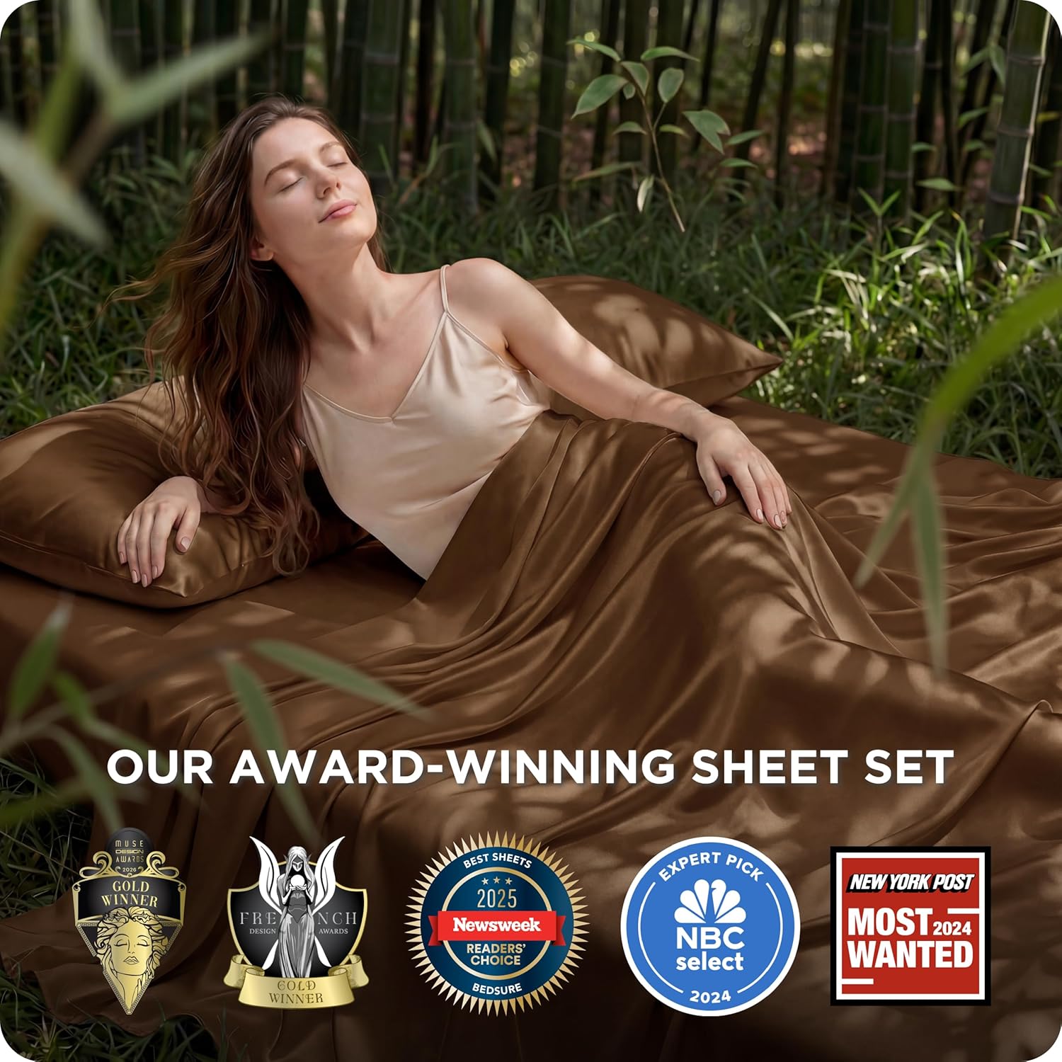 Bedsure Cooling California King Sheet Set - Breathable Rayon from Bamboo, Soft & Silky, Deep Pocket Up to 16 Inches, Brown