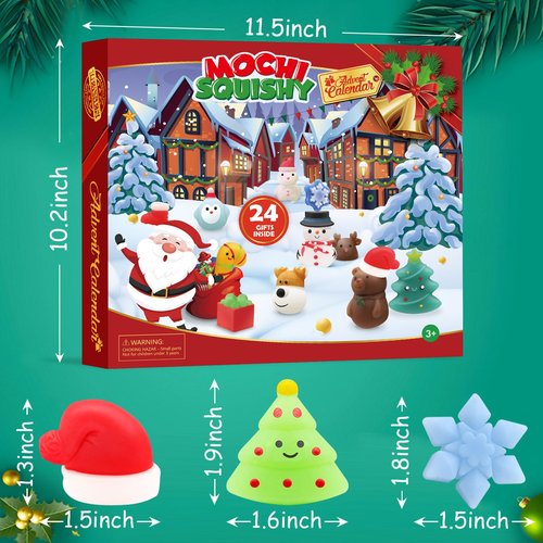 Christmas Advent Calendar 2025 with 24 Mochi Squishies Assorted Toys for Kids, 24 Days Christmas Thanksgiving Countdown Calendar, Xmas Stocking Stuffers Gifts for Boys Girls Christmas Party Favor