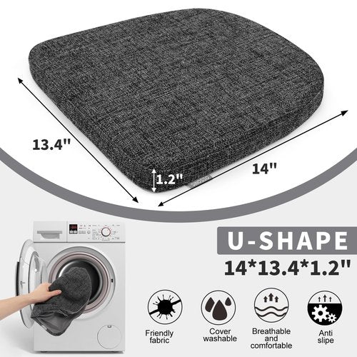SINOSSO Memory Foam 14" Metal Chair Cushions 4 Pcs, Modern Interwoven Style Magnetic Chair Pads for Dining Kitchen Cafe Bistro Stackable Chair (U-Shape, Black-Gray, 4)