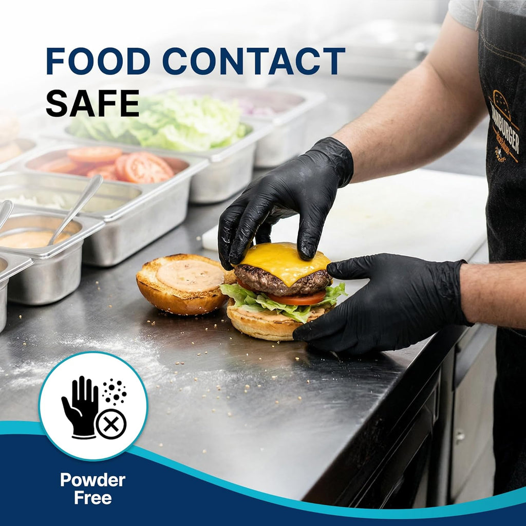 Schneider Nitrile Exam Gloves - 4 Mil Black Disposable Latex-Free & Powder-Free | Food Safe for Cooking