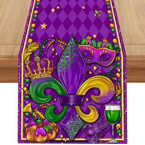Purple Mardi Gras Table Runner 72 Inches Long New Orleans Mardi Gras Fat Tuesday Brazil Carnival Masquerade Party Home Kitchen Dining Room Table Decorations