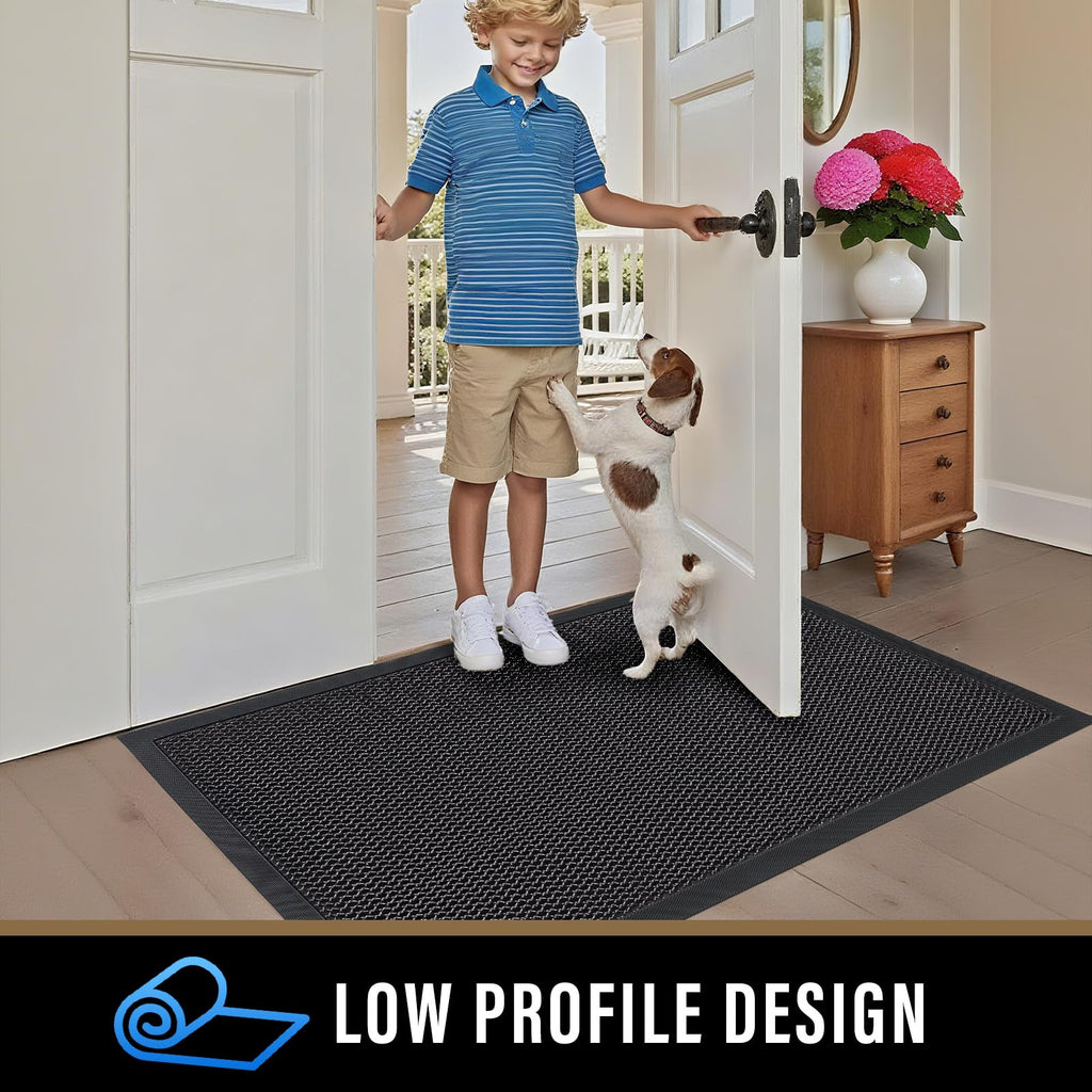 PLEASOR Front Door Mat Indoor Outdoor Entrance, Sturdy Natural Rubber Doormat, Resists Dirt and Absorbent, Low Profile Welcome Mat for Outdoor Entry, 17x30, Grey