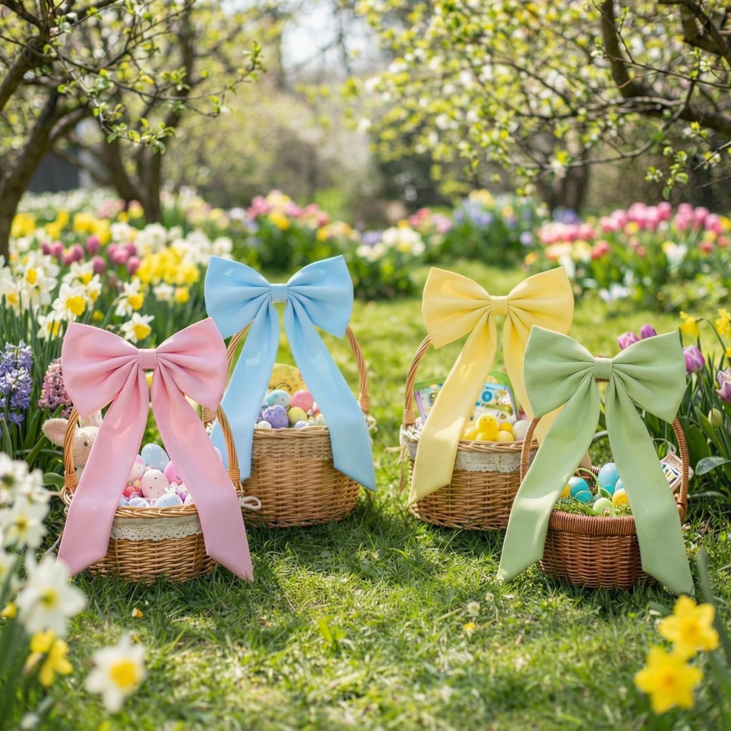 Suclain Easter Basket Bows - Colorful Spring Wreath Decorations | 11.8 x 19.7 Inch DIY Craft Bows