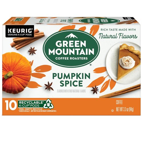 Green Mountain Coffee Roasters Pumpkin Spice K-Cup Pods - Flavored Light Roast Coffee, 10 Count