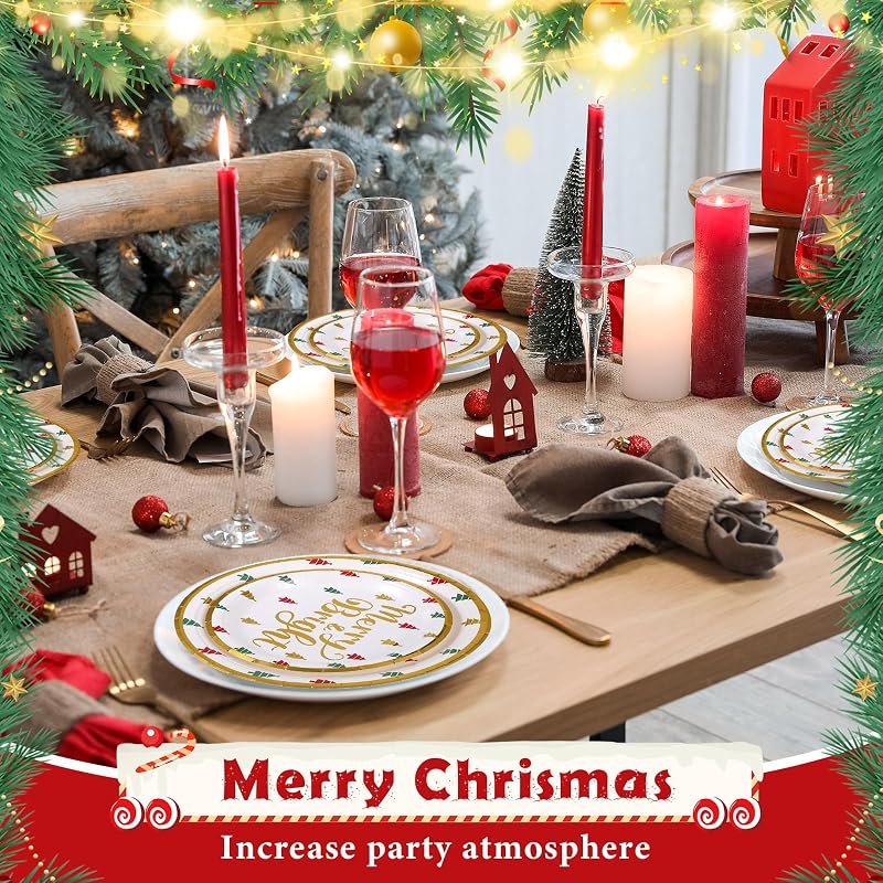 Christmas Paper Plates & Napkins Set, 96 Pcs Party Supplies with Forks