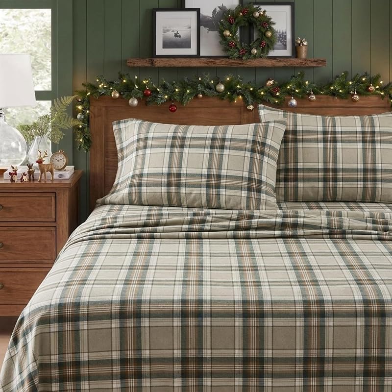 Queen Sheet Set with Fitted Sheet & Pillowcases – Edgewood Plaid Variation