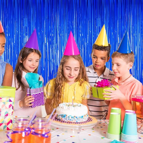 Blue Party Decorations | 2-Pack Tinsel Backdrop Streamers for Birthday & Wedding Celebrations