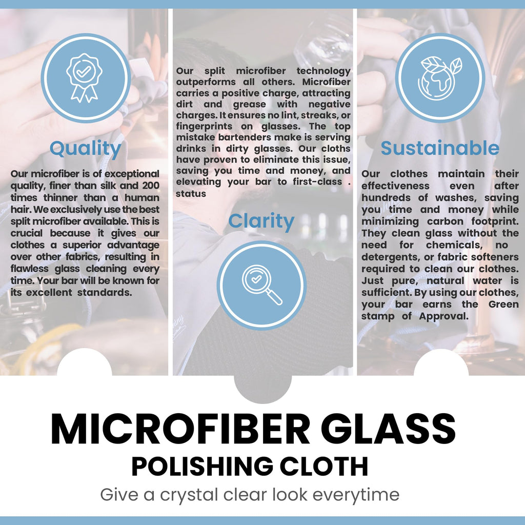 Trendy Bartender Toast to Perfection Microfiber Glass Polishing Lint-Free Cloth for Spotless Shine and a Residue-Free Finish - Pack of 5-25x20 inch - Grey