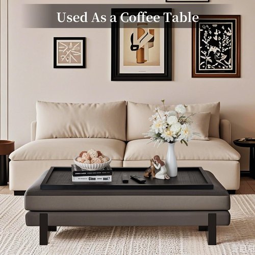Hanobe Large Ottoman Serving Tray: Farmhouse Wood Decorative Coffee Table Trays for Home Decor Living Room for Black Long Kitchen Counter Topper