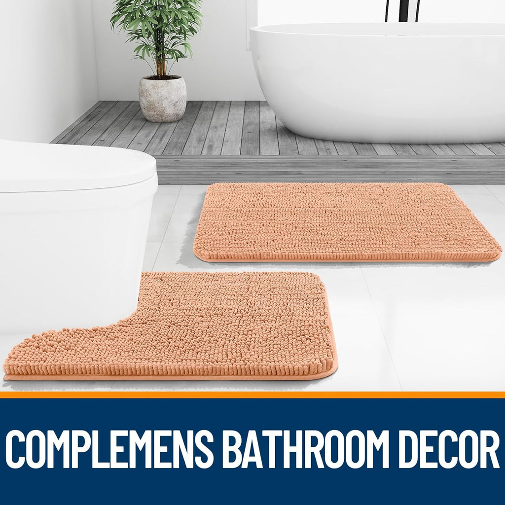 OLANLY Bathroom Rugs - Extra Soft Absorbent Chenille Mats | 36x24, Quick Dry, Machine Washable, Peach