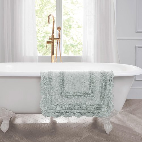 Laura Ashley Absorbent Bath Mat Reversible Crochet Soft and Plush Bathroom Mat 100% Cotton 24x40 Bath Rug, Sage Green