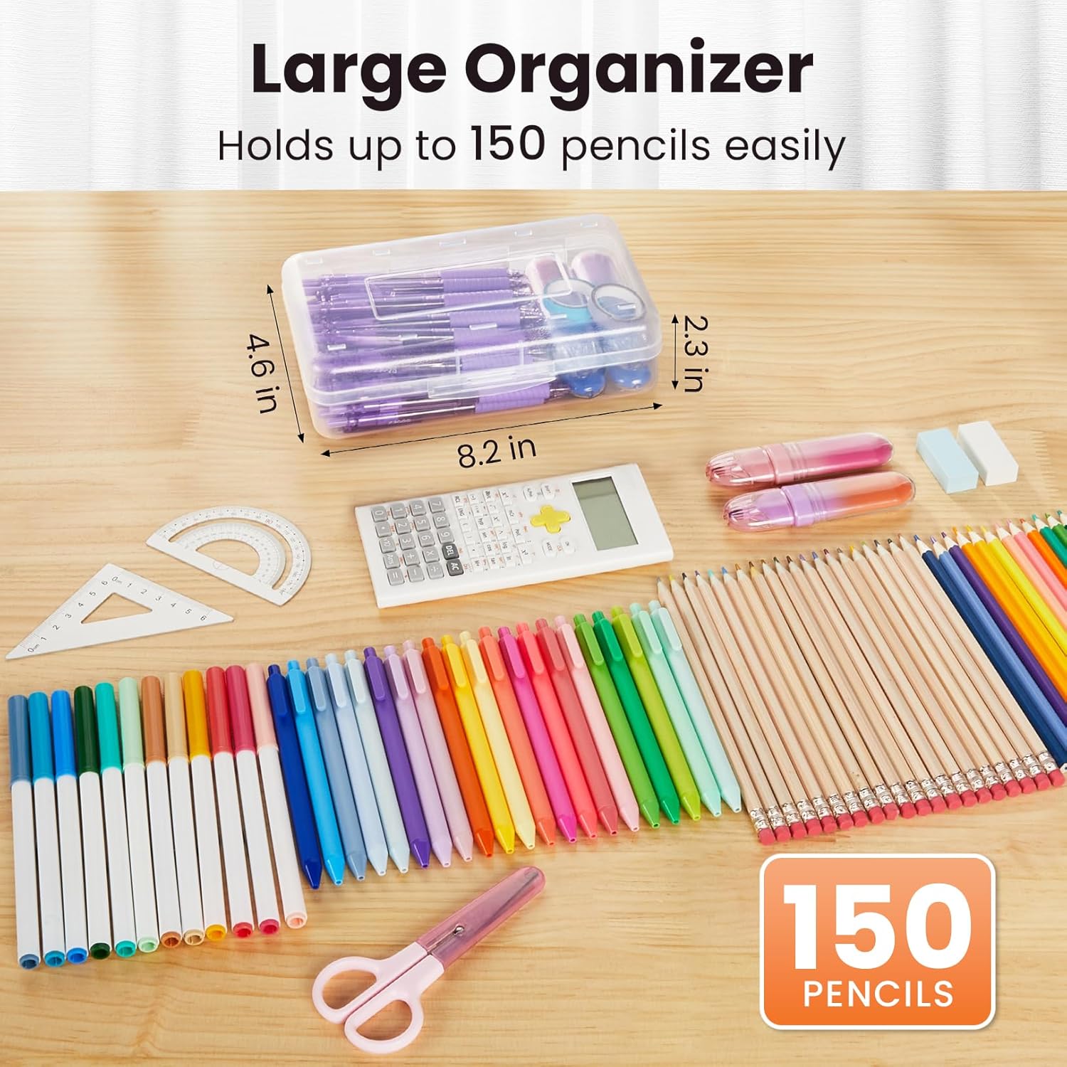 Sooez Plastic Pencil Case Box - 6 Pack Large Crayon Organizer with Snap Lids | Clear Stackable Craft Storage