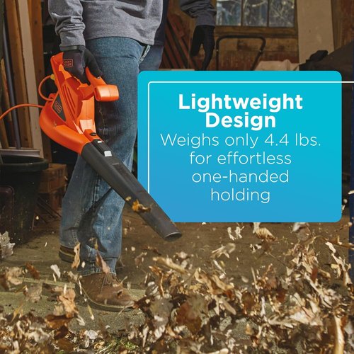 BLACK+DECKER Electric Leaf Blower - Lightweight Handheld Design, 180 MPH Air Speed, 7-Amp Power