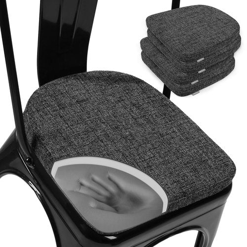 SINOSSO Memory Foam 14" Metal Chair Cushions 4 Pcs, Modern Interwoven Style Magnetic Chair Pads for Dining Kitchen Cafe Bistro Stackable Chair (U-Shape, Black-Gray, 4)