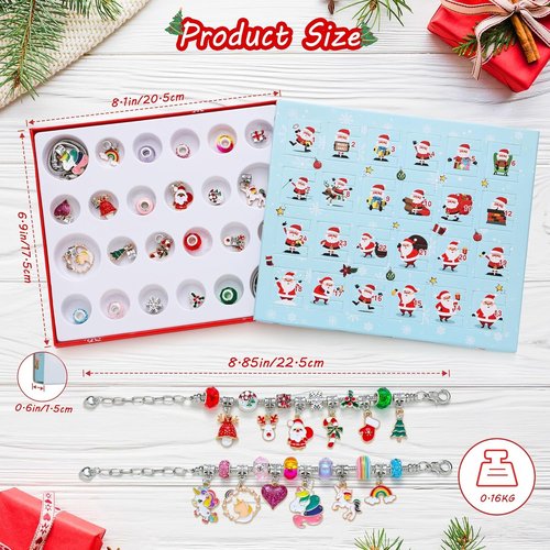 Christmas Advent Calendar - 24-Day Countdown with 2 DIY Charm Bracelets for Girls & Women
