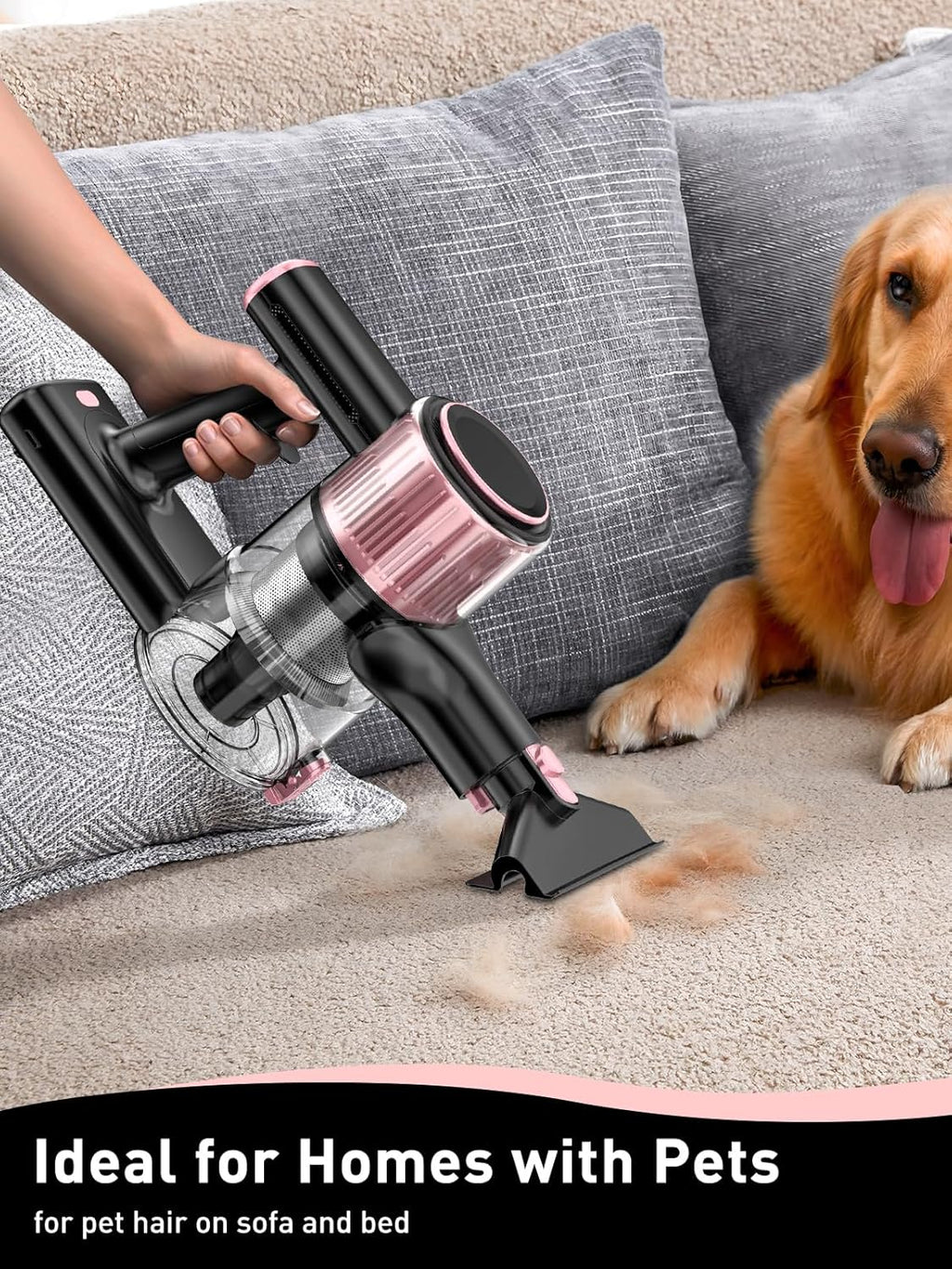 VICEASE Cordless Vacuum Cleaner - 8-in-1 Powerful Suction for Home | Lightweight, LED Display, 45 Min Battery, Pink