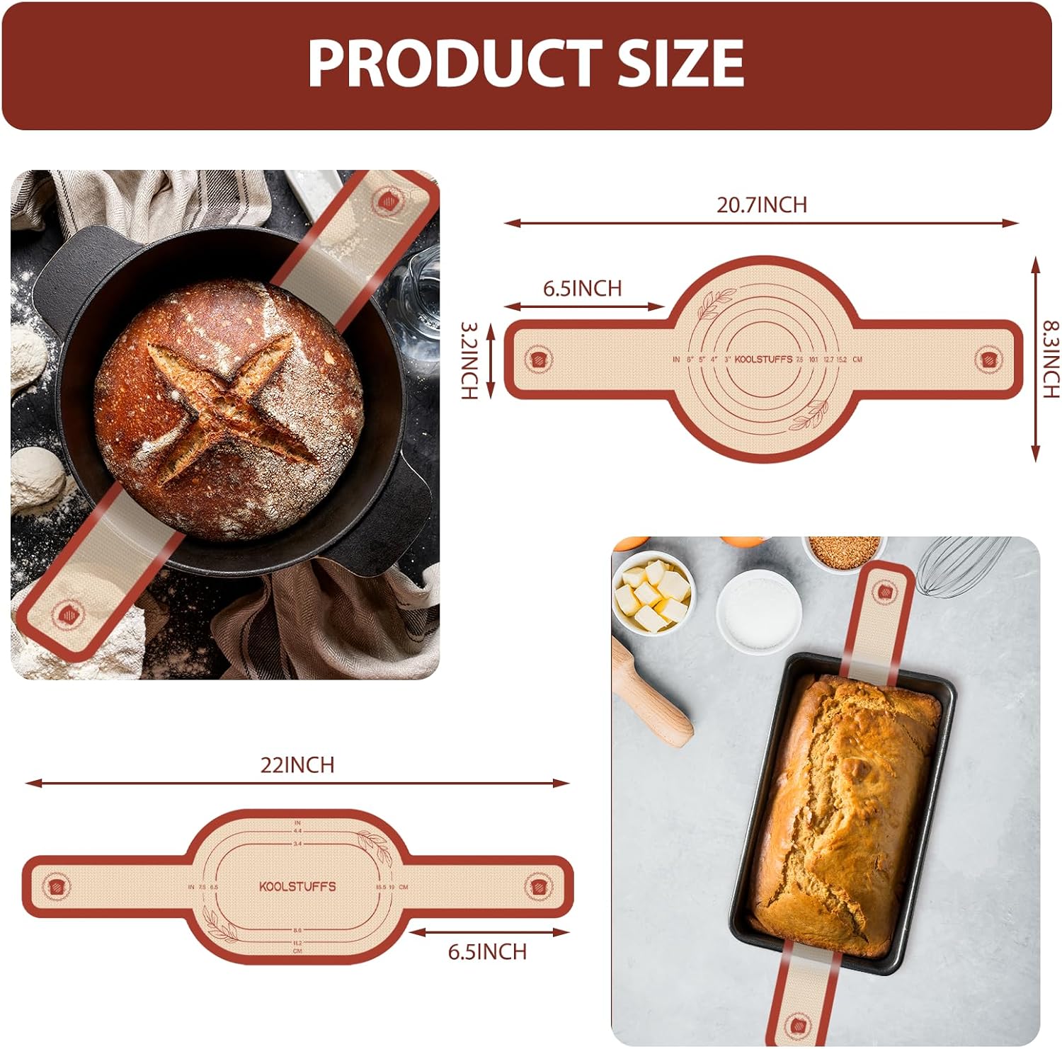 Skiennix Silicone Bread Sling - 2PCS Non-Stick Oval & Round Baking Tools for Dutch Oven