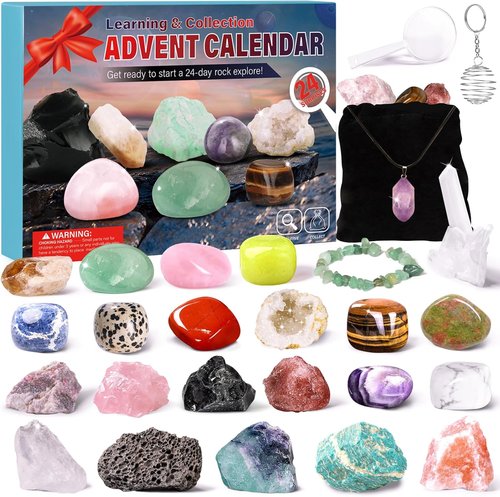 Crystal Advent Calendar 2024 - 24-Day Gemstone & Geode Collection for DIY Bracelets & Necklaces