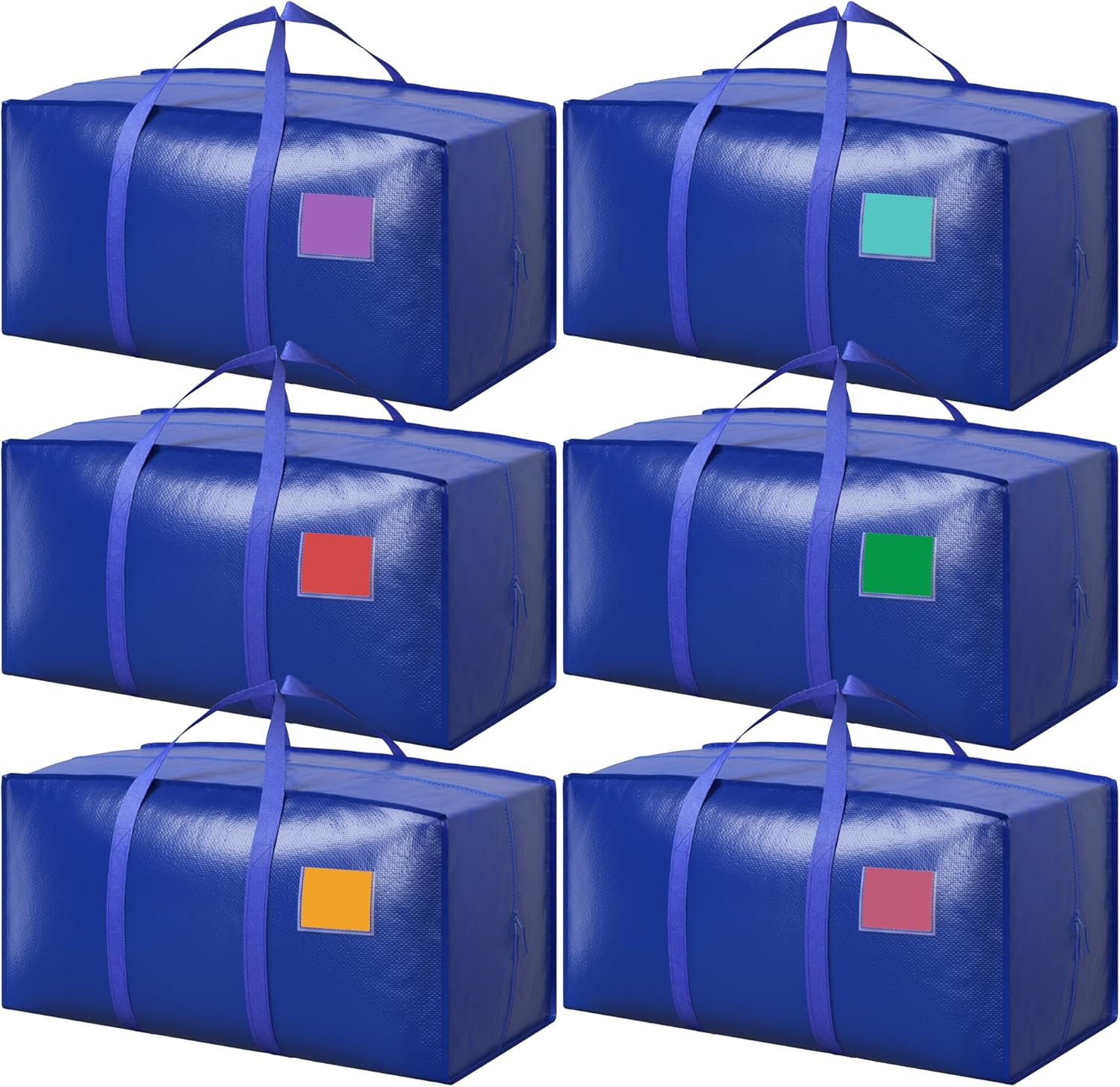 Skiennix 6 Pack Moving Bags - Extra Large 93L Heavy Duty Waterproof Storage Totes | Ideal for College Dorm & Home Organization - Blue
