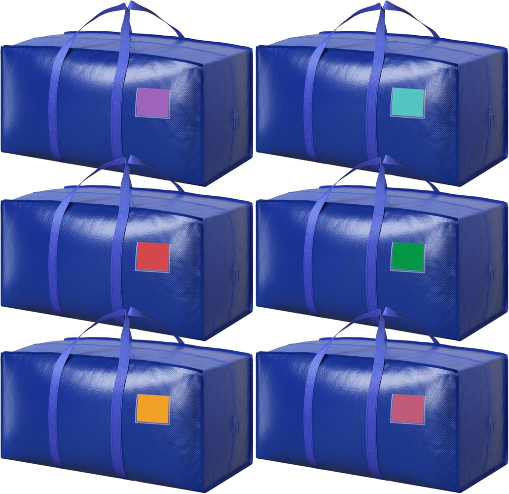 Skiennix 6 Pack Moving Bags - Extra Large 93L Waterproof Storage Totes for Home Organization | Blue