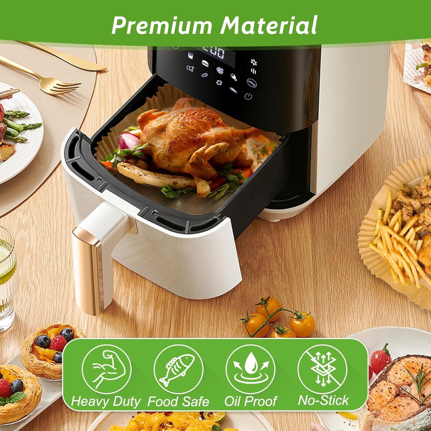 Skiennix 360 Pcs Air Fryer Paper Liners - Heavy Duty, Non-Stick & Unbleached 8” Square Parchment