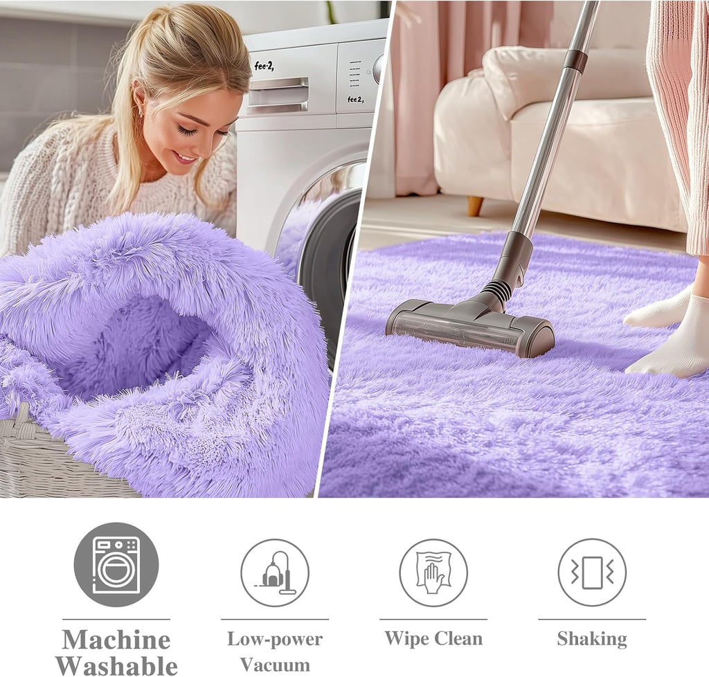 OLANLY Round Light Purple Area Rug - Soft, Fluffy, Machine Washable 4 ft Carpet for Bedrooms & Nurseries