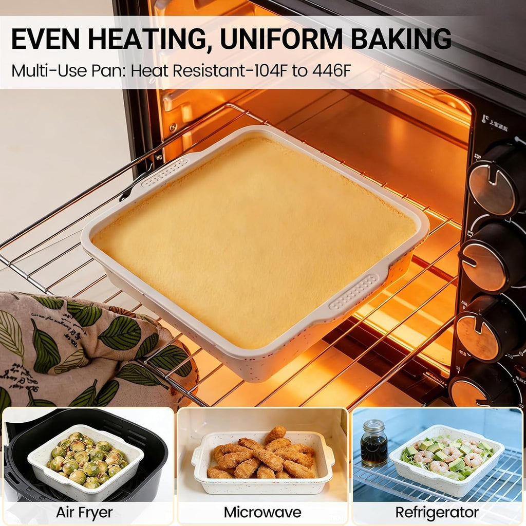 SJ Silicone Square Cake Pan Set - 8 x 8 Inch Nonstick Molds with Metal Reinforced Frame | BPA Free for Cakes, Brownies, and More