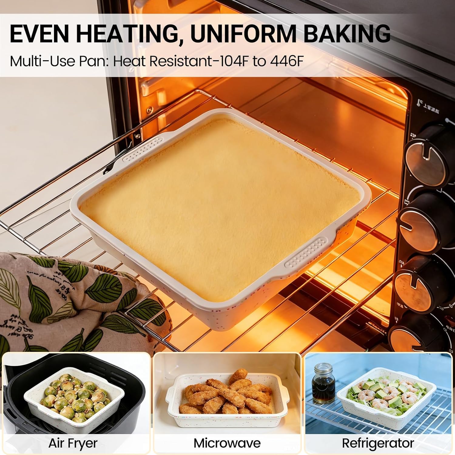 SJ Silicone Square Cake Pan Set - 8 x 8 Inch Nonstick Molds with Metal Reinforced Frame | BPA Free for Cakes, Brownies, and More