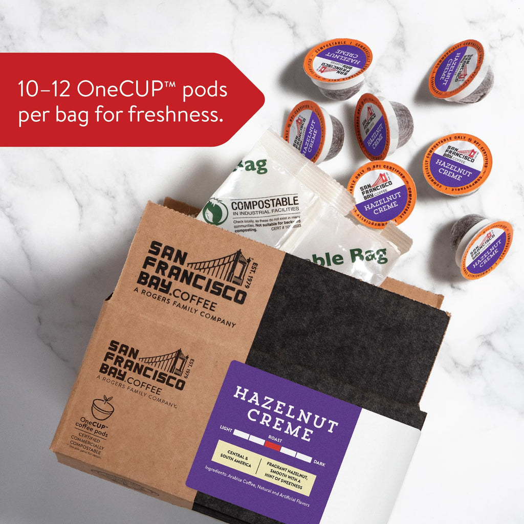 San Francisco Bay Compostable Coffee Pods - Hazelnut Crème (120 Ct) K Cup Compatible including Keurig 2.0, Flavored, Medium Roast