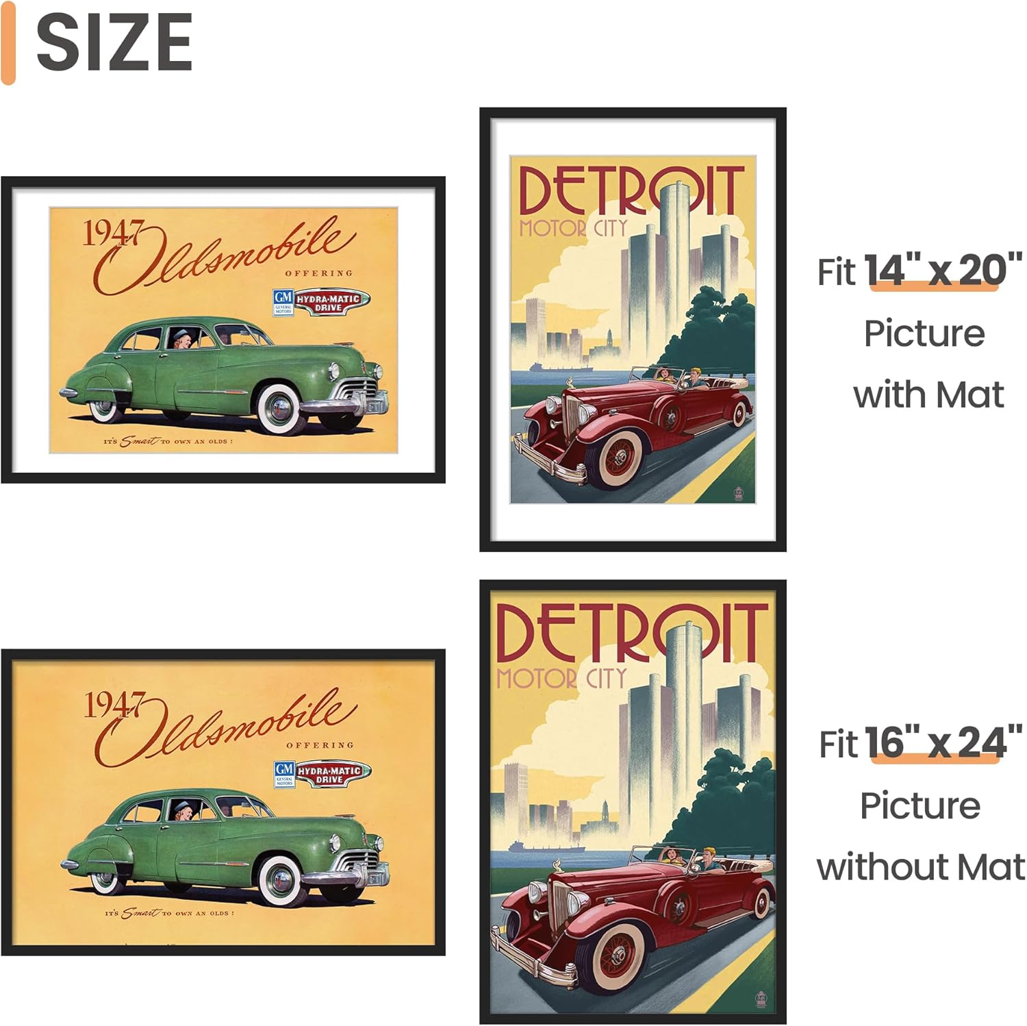 Upsimples 16x24 Picture Frame - Versatile Display for 14x20 with Mat or 16x24 Without - Black, 1 Pack