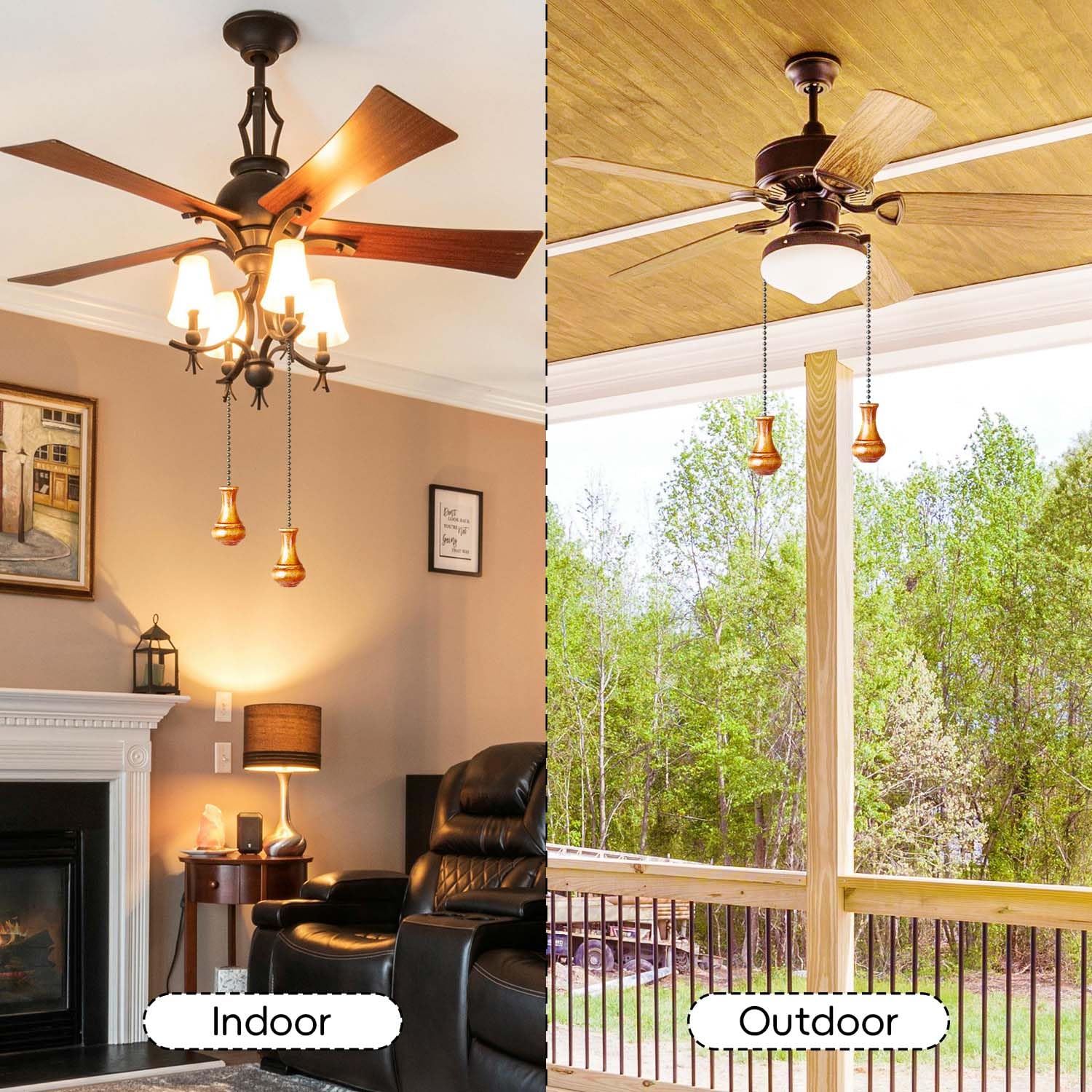 SHIFANQI Ceiling Fan Pull Chain, 4 Pack Wooden Pendant Pull Chain Extension, 12 Inches Decorative Chain Pulls for Ceiling Light Fan Lamp, Beads Ball Pull Chain Extenders with Connector, D