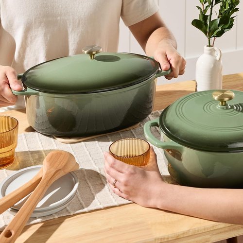 Best Choice Products Oval 7.5 Quart Enamel Cast-Iron Dutch Oven - Heavy-Duty Pre-Seasoned for Cooking | Deep Olive Green