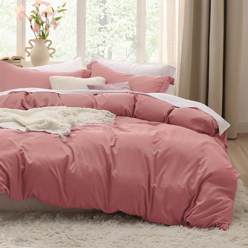 Bedsure Pink Clay Duvet Cover Set - King Size 3-Piece Soft Cotton-Like Bedding with Zipper Closure | 104x90 Inches
