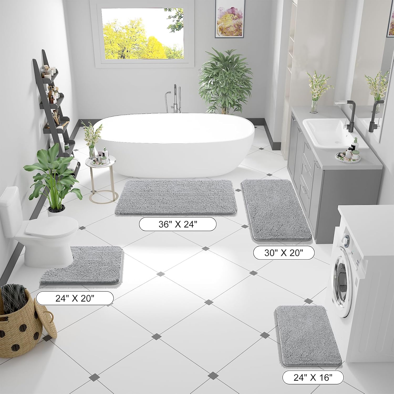OLANLY Large Chenille Bath Rugs - Extra Soft & Absorbent | Quick Dry, Machine Washable, Light Grey 50x30